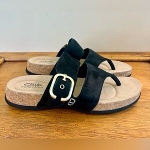 NEW Clarks Reileigh Park Leather Sandal Black Adjustable Buckle Size 8.5